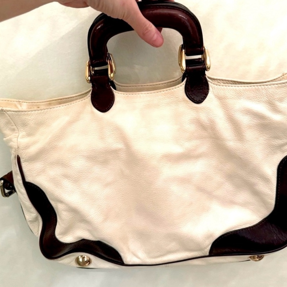 Fendi Cream and Brown Tote with Gold Hardware